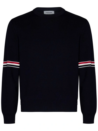 Thom Browne Tricolour Detail Sweater In Blue