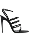 Saint Laurent Jerry Logo-embellished Leather-trimmed Satin Sandals In Black