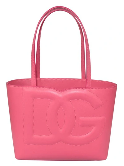 Dolce & Gabbana Dg Logo Leather Small Tote Bag In Pink