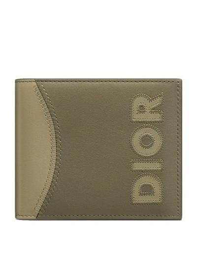 Dior Logo Leather Wallet In Green