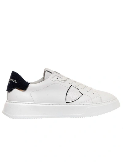 Philippe Model White Temple Leather Blue Detail Sneakers
