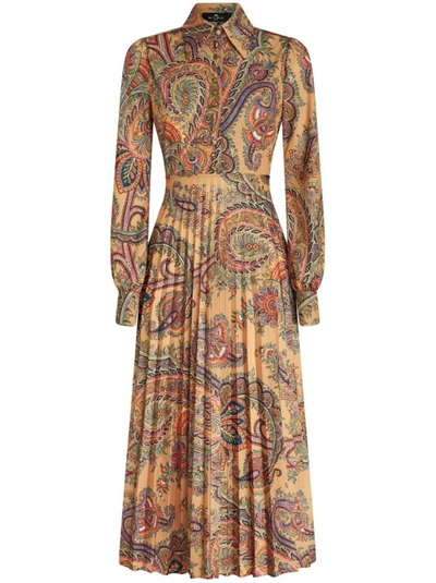 Etro Shirt Dress With Leafy Paisley Pattern In Beige