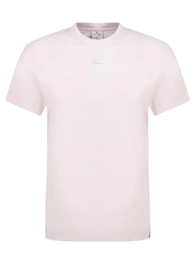 Courrèges Logo刺绣棉t恤 In Pink