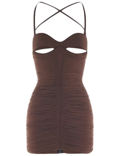 Mugler Ruched Mini Dress In Chocolate