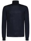 Drumohr Turtleneck Merino Wool Sweater With Ribbed Edge In Blue