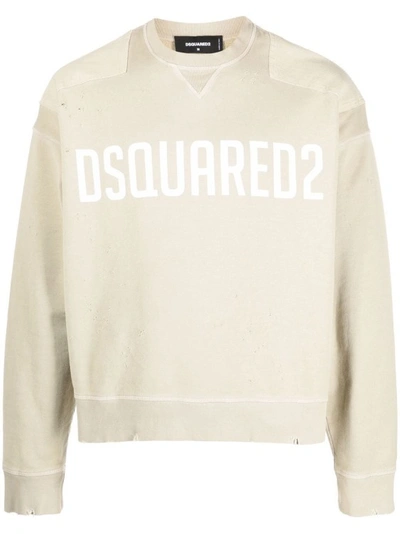Dsquared2 Logo-print Crew Neck Sweatshirt In Neutrals