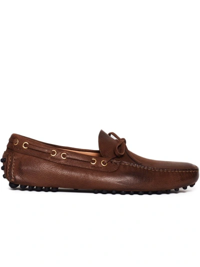 Car Shoe Pebbled Leather Loafers In Brown