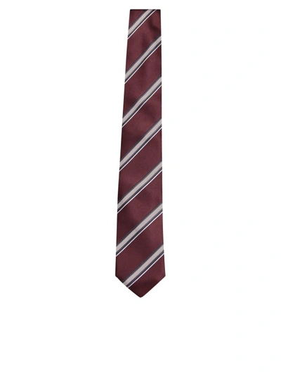 Brunello Cucinelli Textured Striped Silk Tie In Burgundy