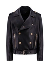 BALMAIN LEATHER JACKET WITH ICONIC GOLD BUTTONS
