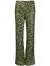 P.A.R.O.S.H GREEN SEQUIN-EMBELLISHED TROUSERS