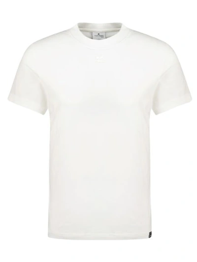 Courrèges Logo-embroidered Perforated Cotton T-shirt In White