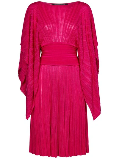 Antonino Valenti Fully Pleated Slit-sleeve Dress In Pink
