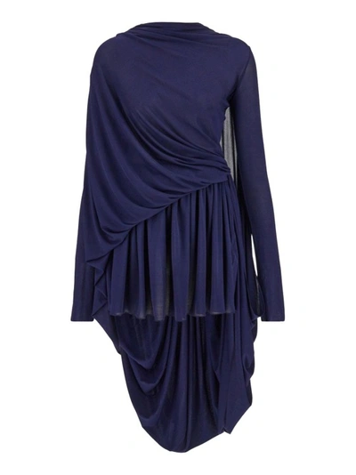 Ferragamo Asymmetric Drape Dress In Blue | ModeSens