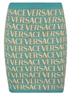 Versace Allover Logo-jacquard Miniskirt In Blue