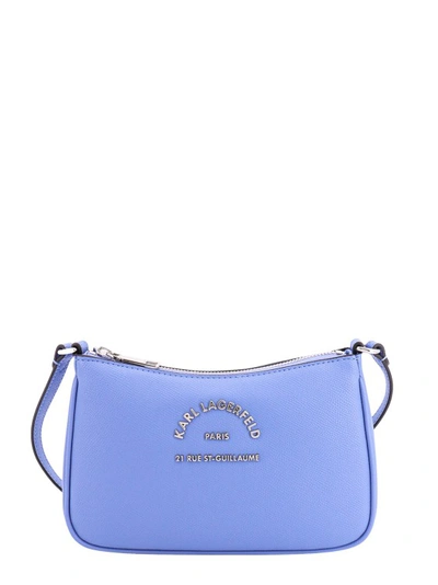 Karl Lagerfeld Leather Shoulder Bag With Frontal Metal Logo In Blue
