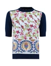 Etro Berry-print Silk Panel Knit Crop Top In Blue
