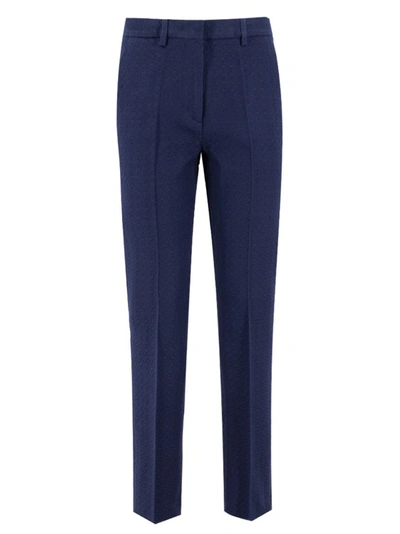 Etro High-rise Cotton Slim Trousers In Blue