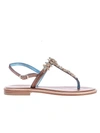 Paola Fiorenza Bronze And Blue Rhinestones Flip Flops In Brown