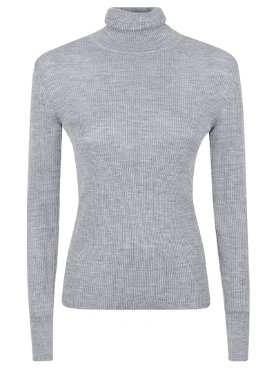 P.a.r.o.s.h High-neck Ribbed-knit Wool Top In Grey