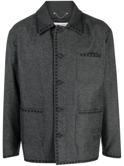 Golden Goose Logo-embroidered Wool Jacket In Grey