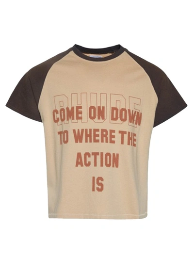 Rhude Action Cut-off Short Sleeve Raglan T-shirt In Brown