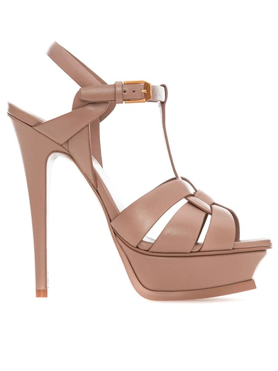 Saint Laurent Tribute 105 Leather Platform Sandal In Neutrals