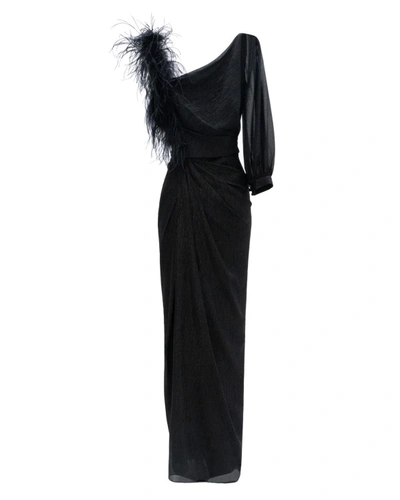 Gemy Maalouf Asymmetrical Feather Dress - Long Dresses In Black