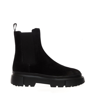 HOGAN BLACK SUEDE CARROARMATO ANKLE BOOTS