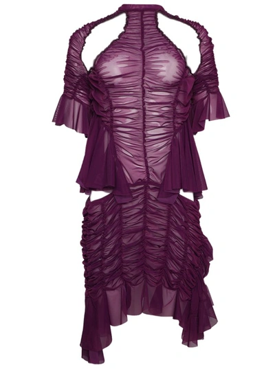 Ester Manas Mini Ruched Cut Out Dress In Purple