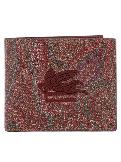 Etro Coated Canvas Wallet With Paisley Motif In Burgundy