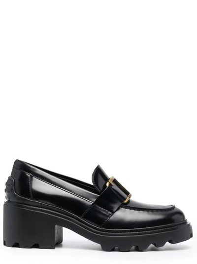 Tod's Elegant Semi-gloss Leather Loafers In Black