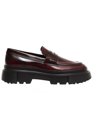 Hogan Bordeaux Leather Tank Moccasin In Red