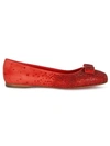 Ferragamo Vara-bow Rhinestone-embellished Ballerina Shoes In Red