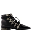 Toga Buckled Lace-up Leather Sandals In Black