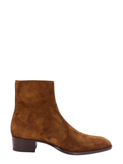 Saint Laurent Suede Ankle Boot In Brown