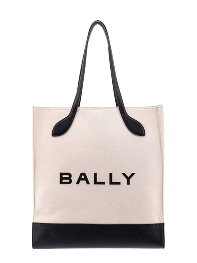 Bally Canvas Shoulder Bag With Logo Print In Neutrals