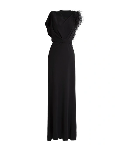 Gemy Maalouf Asymmetrical Feathered Crepe Dress - Long Dresses In Black