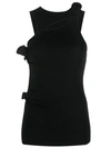 Coperni Asymmetric Flower Knit Tank Top In Black