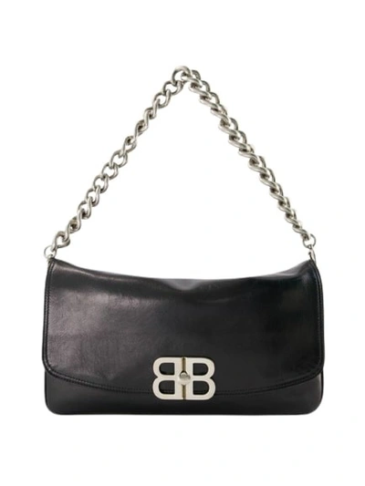 Balenciaga Bb Soft Flap Leather Shoulder Bag In Black
