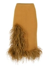 ANDREEVA CAMEL KNIT SKIRT WITH FEATHERS