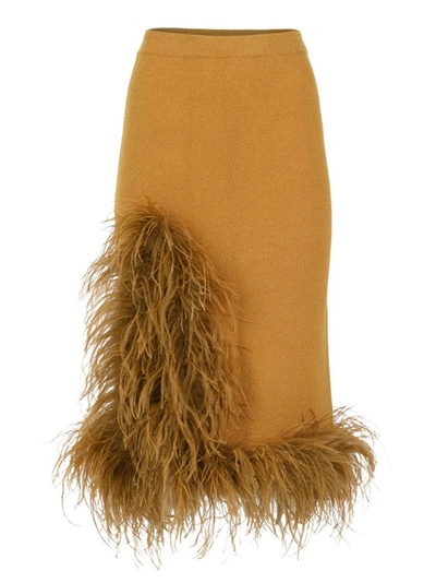 Andreeva Camel Knit Skirt With Feathers In Brown