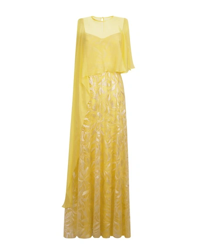Gemy Maalouf Long Dress With Chiffon Cape - Long Dresses In Yellow
