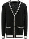 Balmain Black Cardigan With Striped Trim And Branded Buttons In Wool Blend Man In Black