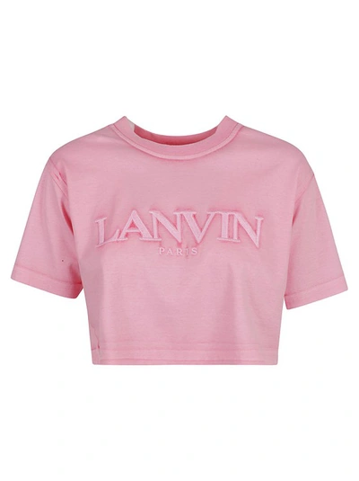 Lanvin Logo-embroidered Cropped T-shirt In Pink