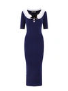 ALESSANDRA RICH RIBBED COTTON DRESS WITH FRONTAL BUTTONS WITH PEARLS