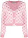 Alessandra Rich Cropped Crystal-embellished Checked Mohair-blend Cardigan In Neutrals