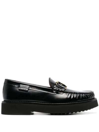 Tod's Loafer With T Buckle In Black Leather