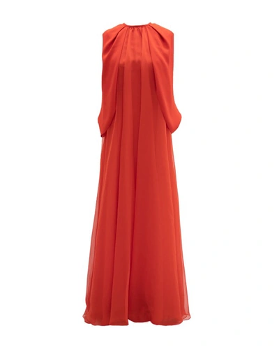 Gemy Maalouf Cape-like Sleeves Crepe Gown In Red