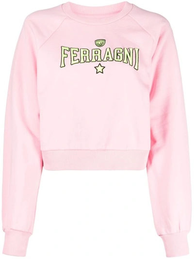 Chiara Ferragni Embroidered-logo Cotton Sweatshirt In Pink