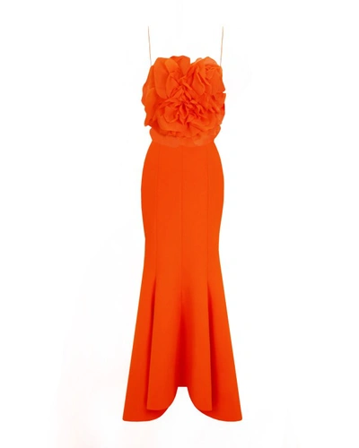 Gemy Maalouf Flower Draped Dress - Long Dresses In Orange